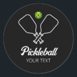 Pickleball with Paddles & Ball Personalized  Classic Round Sticker<br><div class="desc">Show your passion for the fastest growing sport in America! This pickleball sticker is perfect for water bottles,  laptops,  journals,  or any smooth surface. Surprise your favourite player or pickleball partner by personalizing it with their name. An ideal gift for pickleball lovers that sparks conversation wherever it goes.</div>