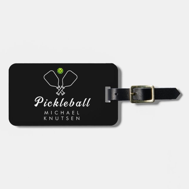 Pickleball with Paddles & Ball Personalized  Luggage Tag (Front Horizontal)