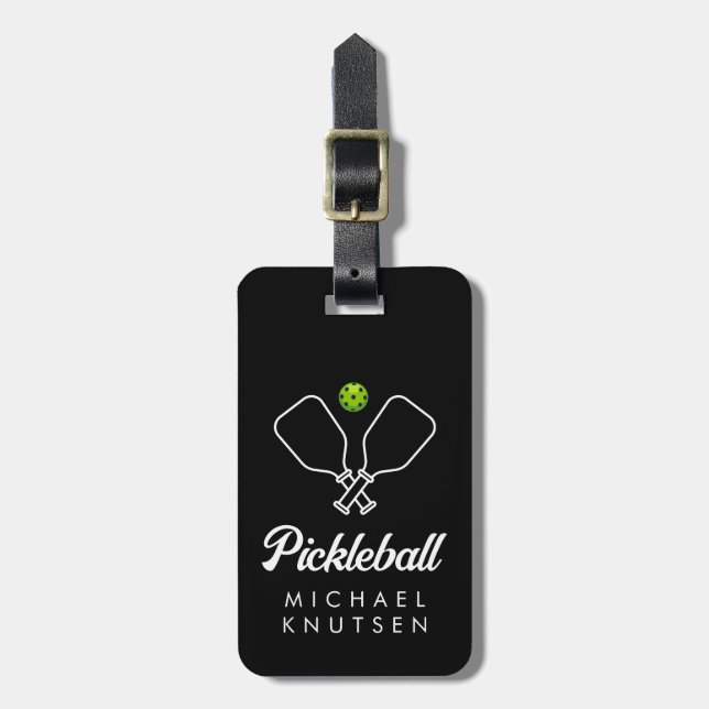 Pickleball with Paddles & Ball Personalized  Luggage Tag (Front Vertical)