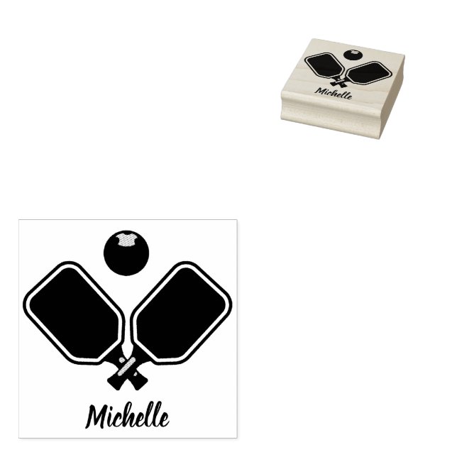 Pickleball with Paddles & Ball Personalized Name Rubber Stamp (Stamped)