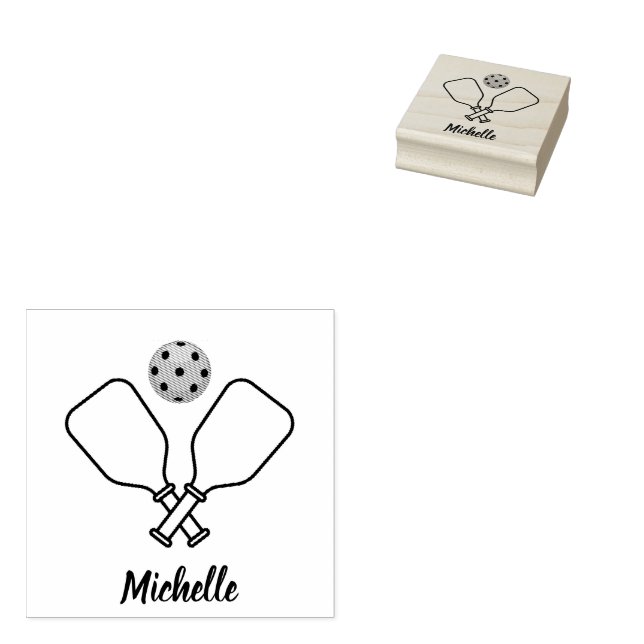 Pickleball with Paddles & Ball Personalized Name Rubber Stamp (Stamped)