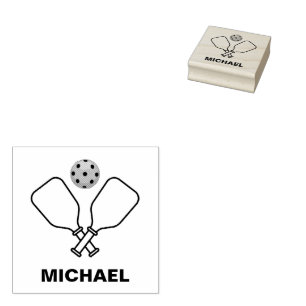 Pickleball with Paddles & Ball Personalized Name Rubber Stamp