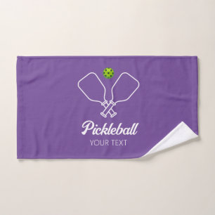 Pickleball with Paddles & Ball Personalized Purple Hand Towel
