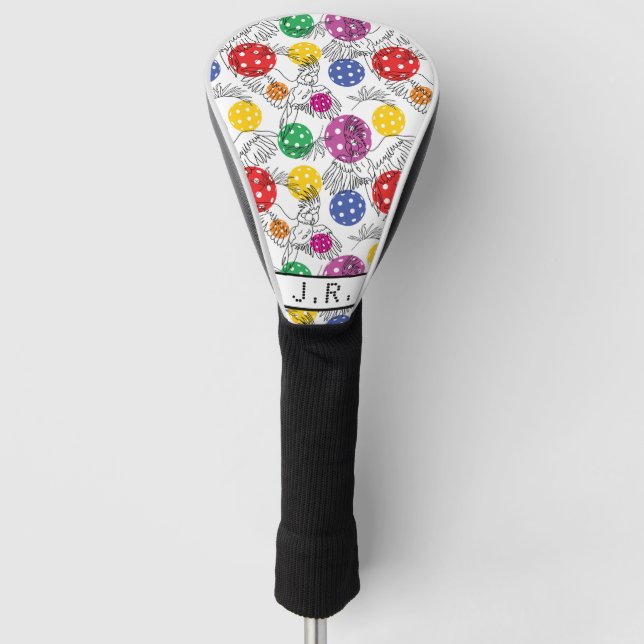 Pickleball with 🦜parrots, white golf head cover (Front)