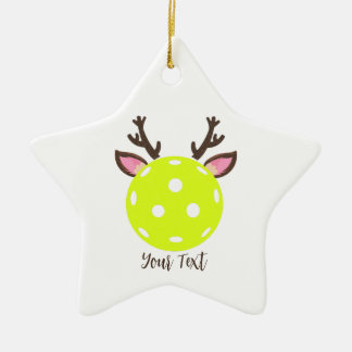 Pickleball with Reindeer Antlers. Funny Pickleball Ceramic Ornament