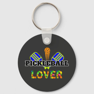 Pickleball Word Crossed Paddles Ball Lover Design Keychain