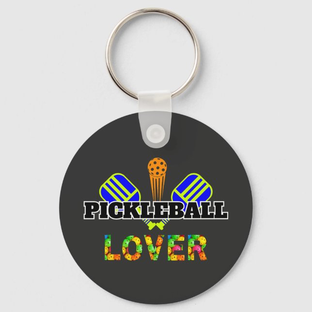 Pickleball Word Crossed Paddles Ball Lover Design Keychain (Front)