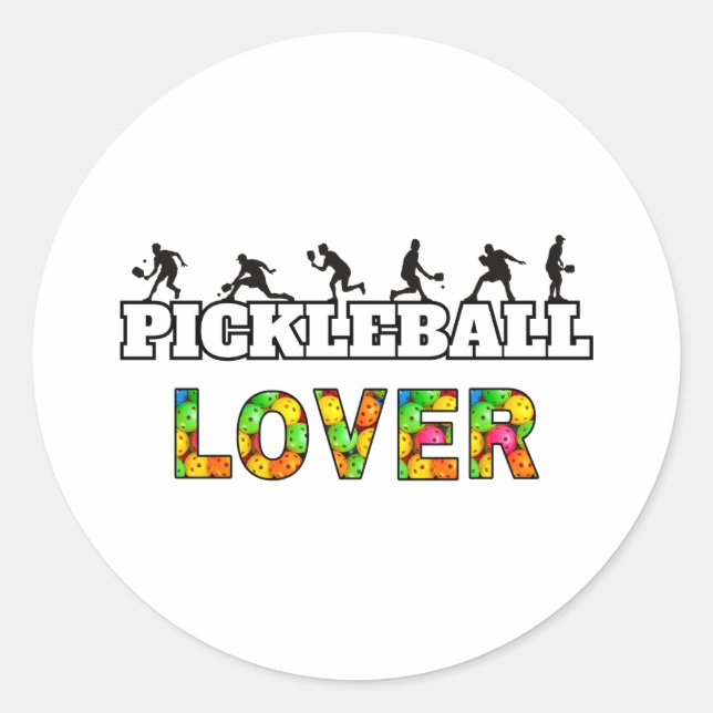 Pickleball Word Male Silhouettes Lover Ball Classic Round Sticker (Front)