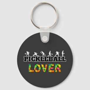 Pickleball Word Male Silhouettes Lover Ball Keychain