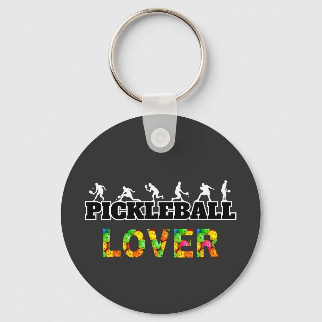 Pickleball Word Male Silhouettes Lover Ball Keychain (Front)