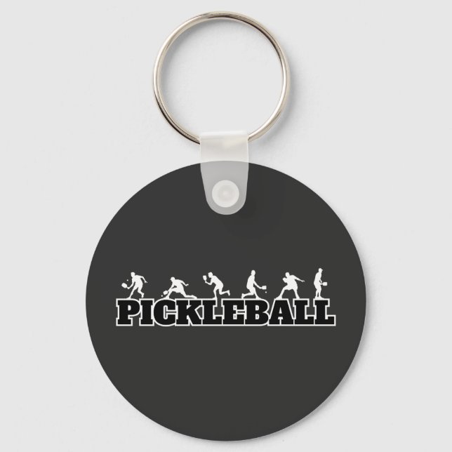 Pickleball Word Player Silhouettes Sport Action Keychain (Front)