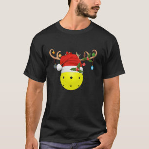 Pickleball Xmas Gift Reindeer Santa Hat Pickleball T-Shirt