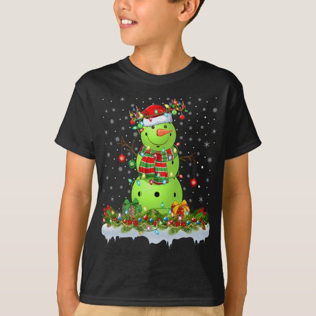 Pickleball Xmas Lighting Funny Snowman Pickleball  T-Shirt (Front)