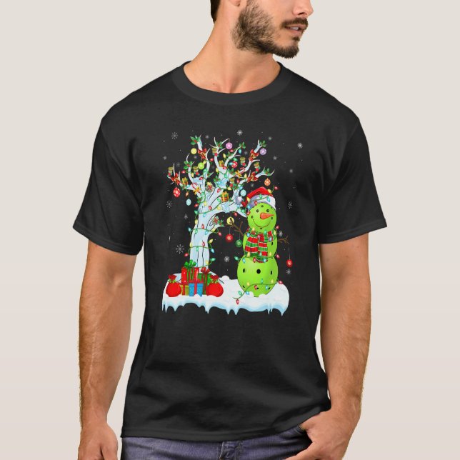 Pickleball Xmas Tree Lighting Snowman Pickleball C T-Shirt (Front)