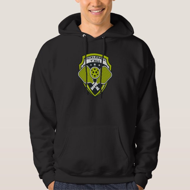PICKLEBALL Y'ALL Paddle Pickle Ball Crest Meme Hoodie (Front)