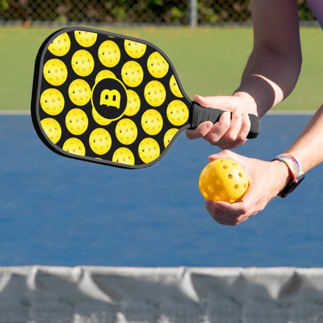 Pickleball Yellow Black Personalized Monogram  Pickleball Paddle (Insitu)