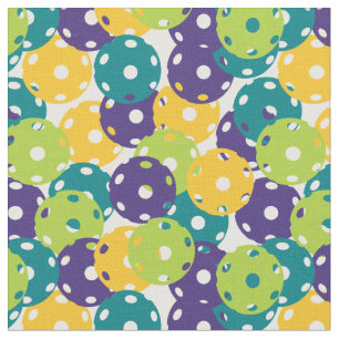 Pickleball - yellow, purple, green on white fabric