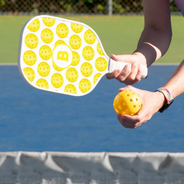 Pickleball Yellow White Patterned Monogram  Pickleball Paddle (Insitu)