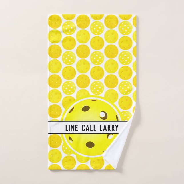 Pickleball Yellow White Pickleballs Personalized  Hand Towel (Hand Towel)