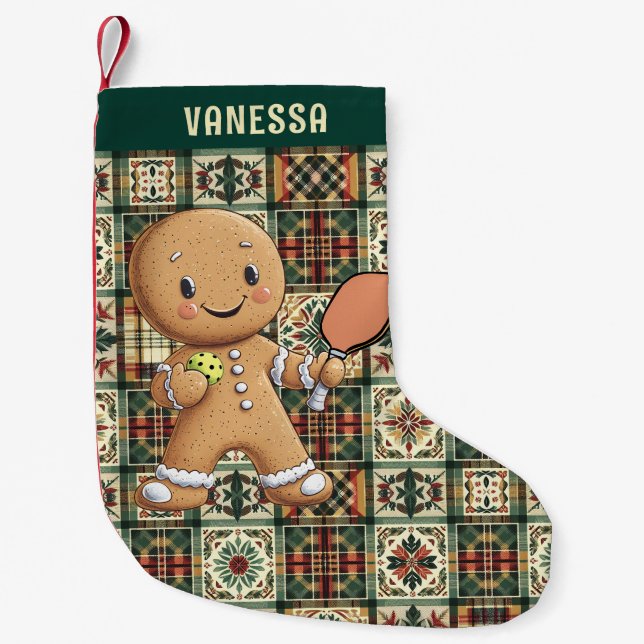  Pickleball🎄Gingerbread  Paddle Power Small Christmas Stocking (Front)