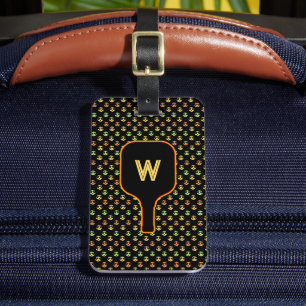 Pickleballs & paddle monogram (black) luggage tag