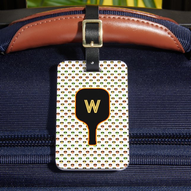 Pickleballs & paddle monogram (white) luggage tag (Front Insitu 2)