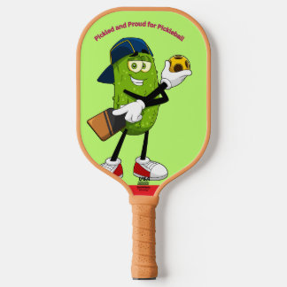 Pickled and Funny Pickle Cartoon Pickleball Design Paddle