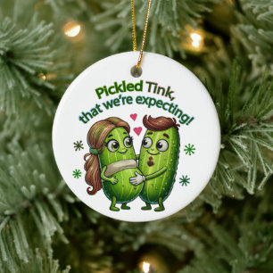 Pickled Tink That We're Expecting Pickle Couple Ceramic Ornament