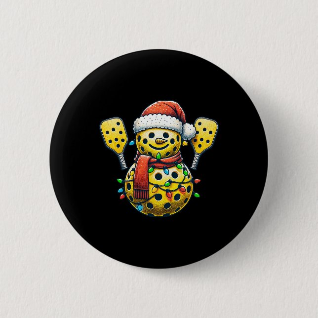 Picklell Snowman Santa Hat Lights Christmas Pickle 2 Inch Round Button (Front)