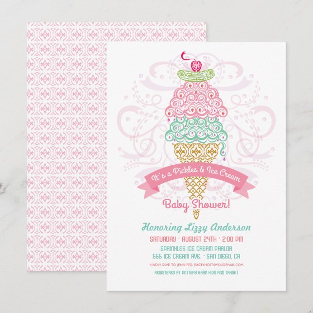 Pickles and Ice Cream Girl Baby Shower Invitation (Front/Back)
