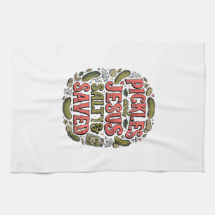 Pickles and Jesus Salty Saved Vintage Shirt Design Kitchen Towel