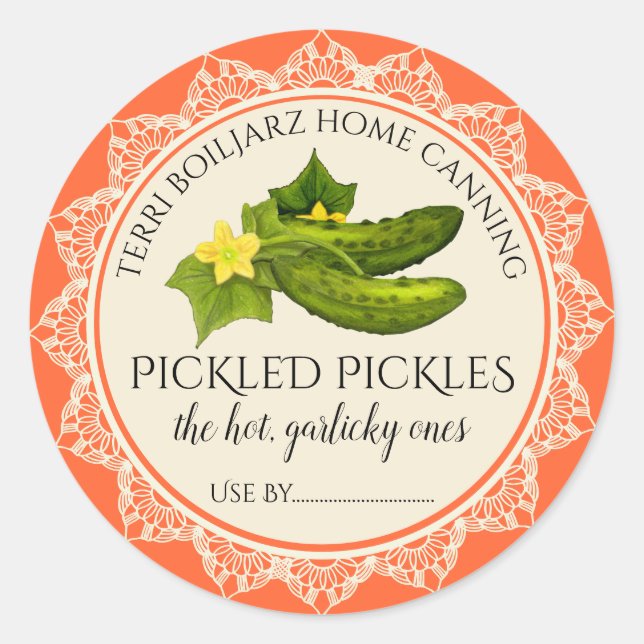 pickles pickled cucumber personalized home canning classic round sticker (Front)