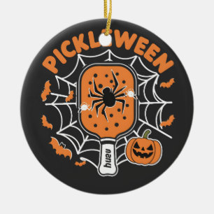 Pickleween Funny Spooky Halloween Pickleball Sport Ceramic Ornament
