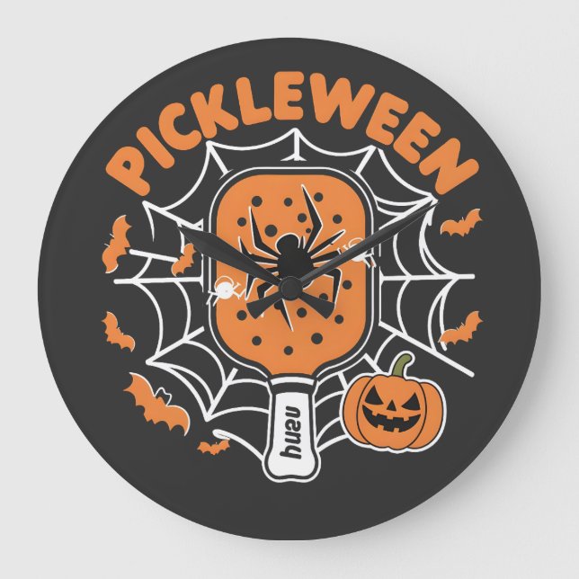 Pickleween Funny Spooky Halloween Pickleball Sport Large Clock (Front)