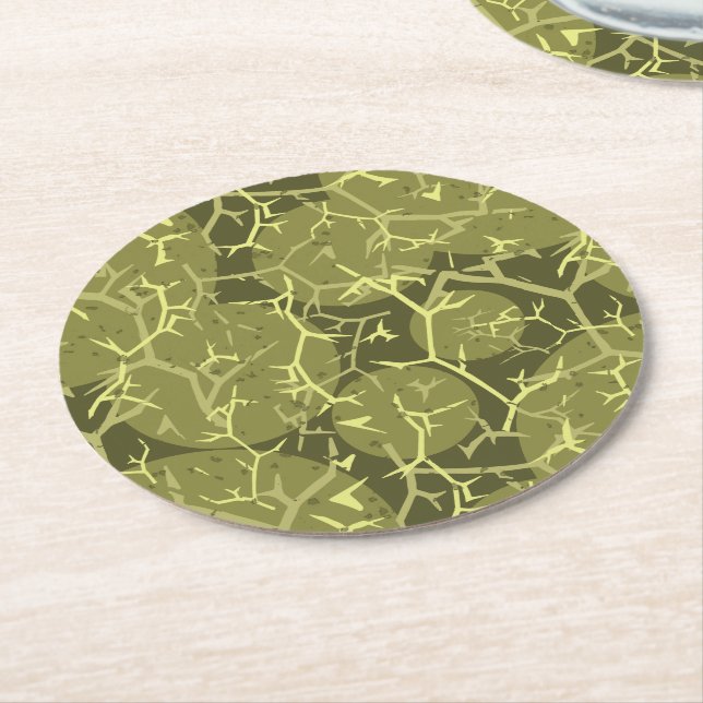 Pickly Cactus Print Round Paper Coaster (Angled)