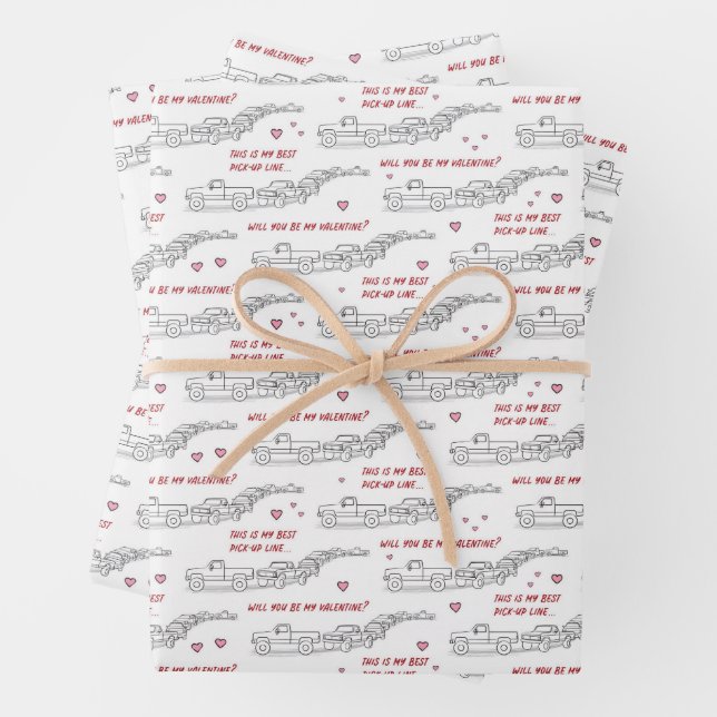 Pickup Line Valentine Funny Truck Lover Gift Wrap (In situ)