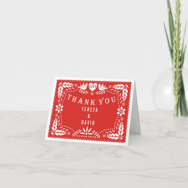 Pickup paper love birds red wedding Thank You (Front)