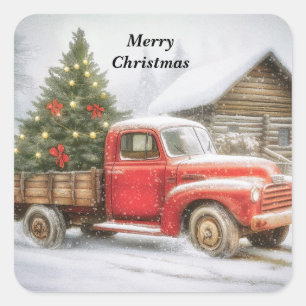 Pickup truck with Christmas tree Square Sticker