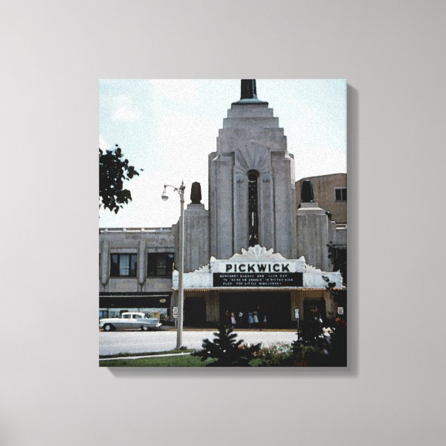 Pickwick Movie Theatre Park Ridge Watercolor Art Canvas Print (Front)