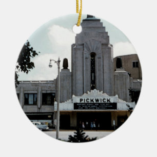 Pickwick Movie Theatre Park Ridge Watercolor Art Ceramic Ornament