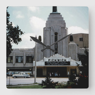 Pickwick Movie Theatre Park Ridge Watercolor Art Square Wall Clock