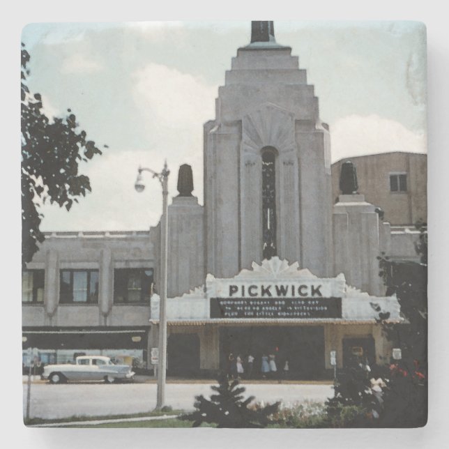 Pickwick Movie Theatre Park Ridge Watercolor Art Stone Coaster (Front)