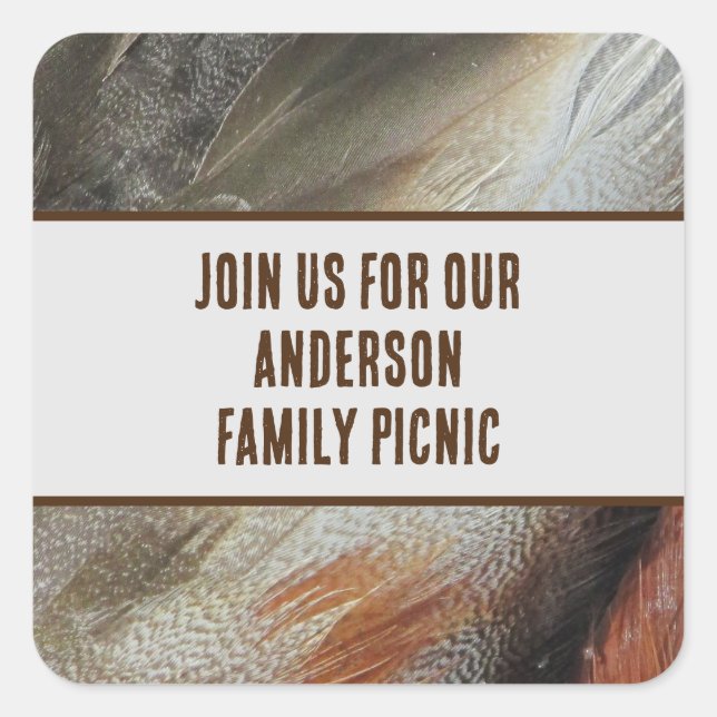 Picnic Announcement Nature Feather Family Reunion Square Sticker (Front)
