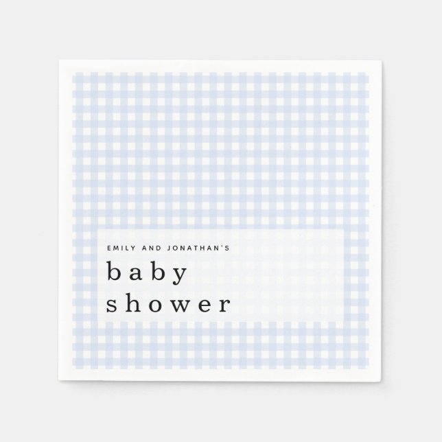 Picnic Baby Shower Names Blue Gingham Napkin (Front)