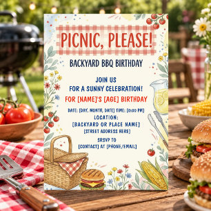 Picnic Backyard BBQ Summer Cookout Party Floral Invitation