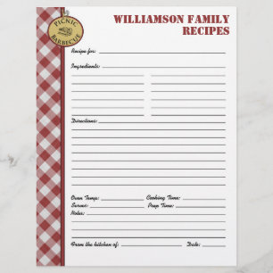 Picnic Barbecue Red Chequered Custom Recipe Page