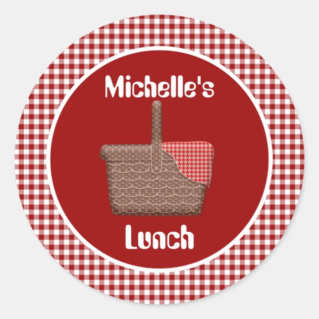 Picnic Basket Red Plaid Personalized Lunch Classic Round Sticker (Front)