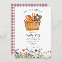 Picnic Birthday Invitation pink Gingham spring