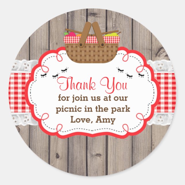 Picnic Birthday Party Thank You Favour Tag Sticker (Front)
