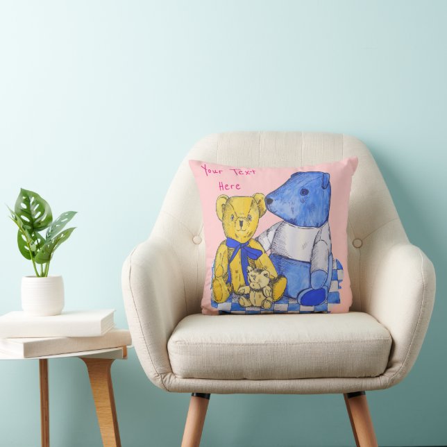 picnic cloth with cute teddy bear pattern pink throw pillow (Chair)